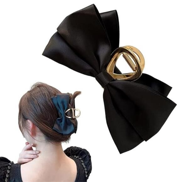 Black Satin Bow Claw Clip - Picture 8 of 8